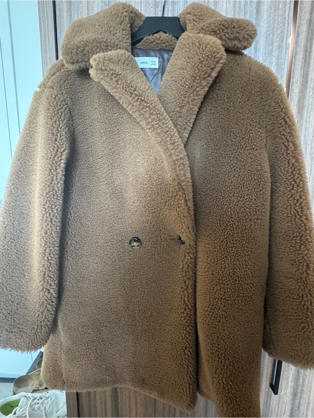 Mango Teddy Faux-Shearling Jacket in Camel Brown